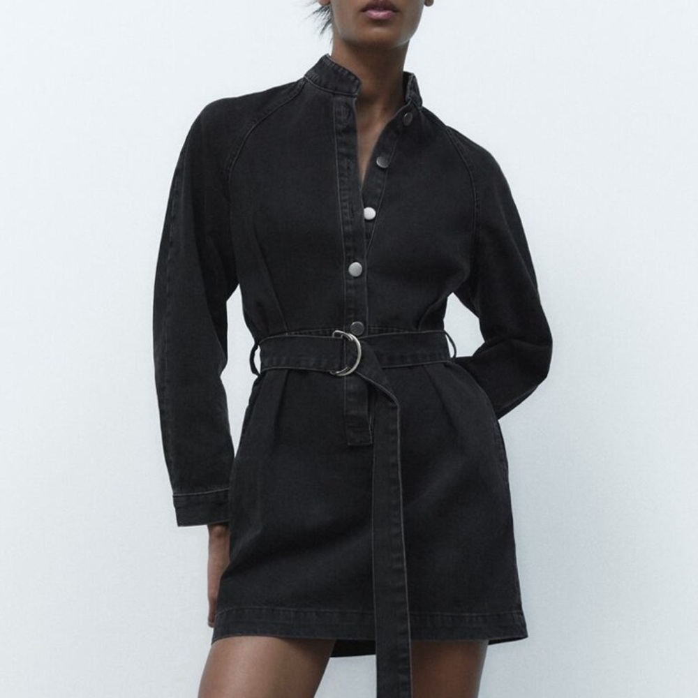 ZARA BELTED DENIM DRESS